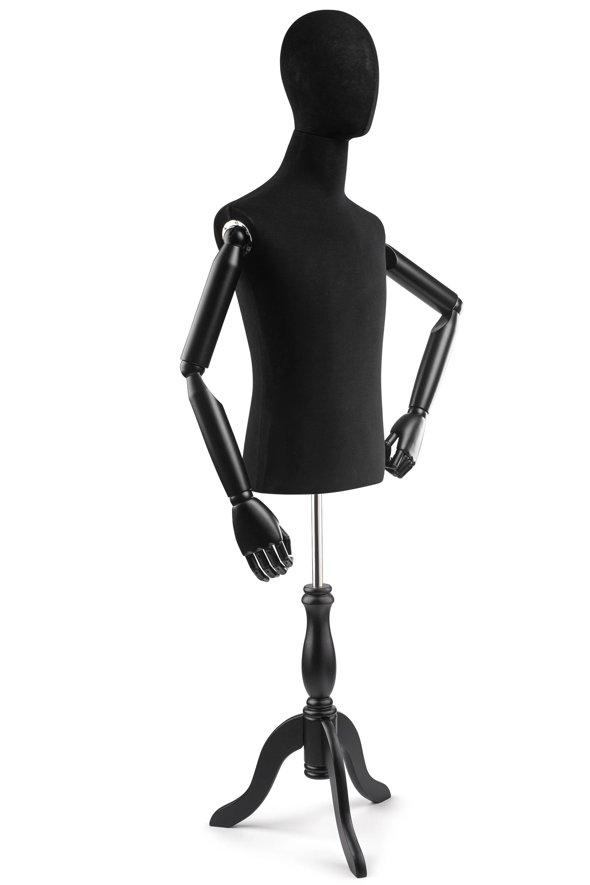 Male Display Dress Form on Wood Tripod Base (Head & Arms Version) - Image 79