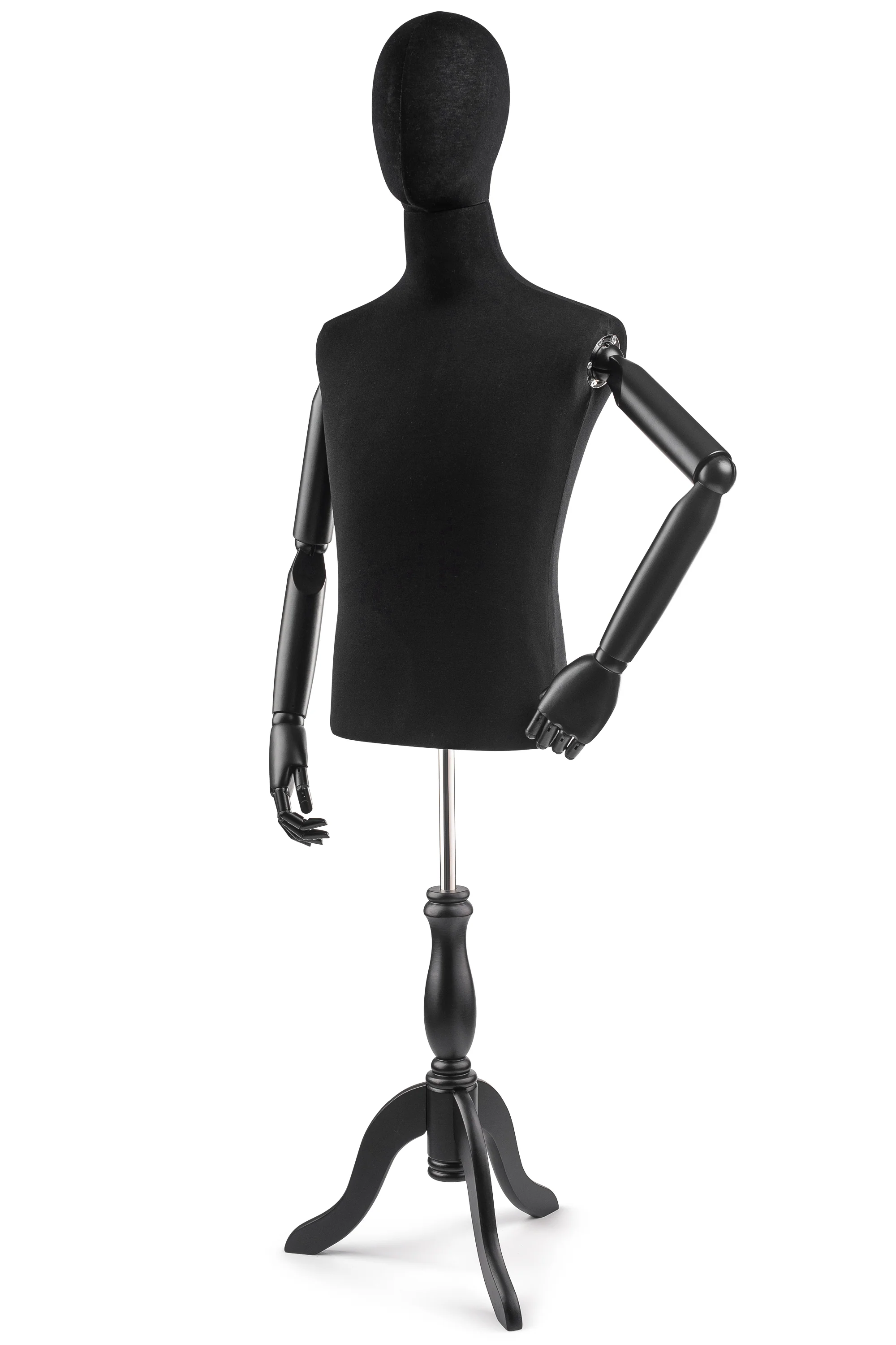 Male Display Dress Form on Wood Tripod Base (Head & Arms Version) - Image 81